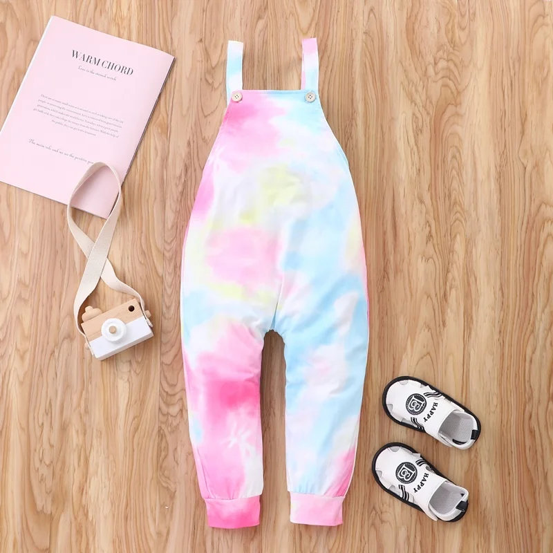 

2022 Fashion Kids Clothes Girls Clothing Tie Dye Suspender Girls Jumpsuits Cotton Breathable Cool Children Rompers Clothes 1-6Y
