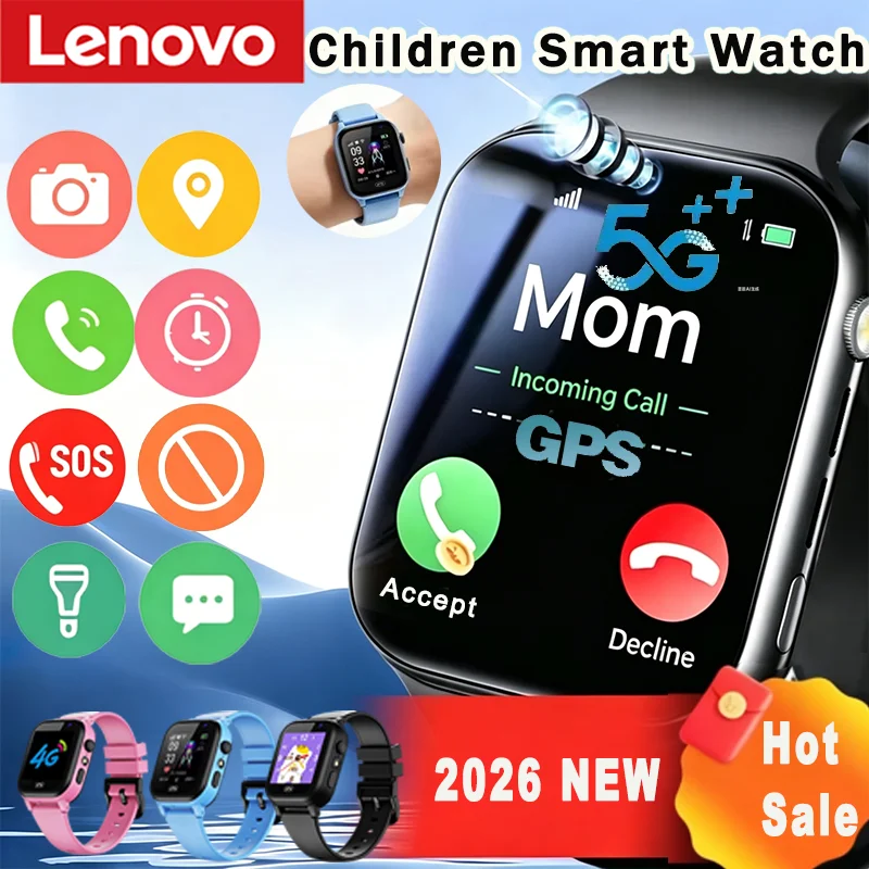 Фото Детские смарт-часы Lenovo 2026 New 4G GPS водонепроницаемые с SIM-картой, камерой и функцией звонков, мини-электронные часы, подарок №1