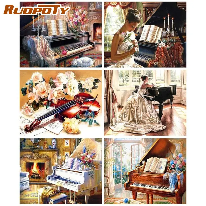 

RUOPOTY Rhinestones Diamond Painting Frame DIY Jewelry Cross Stitch Piano Mosaic Diamond Figure Gifts Wall Decors Embroidery