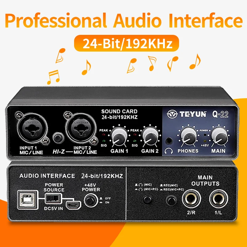 Recording sound card pack 2 input/2 out audio  interface Headphone Amplifier sound card UR24C UR22C studio live streaming