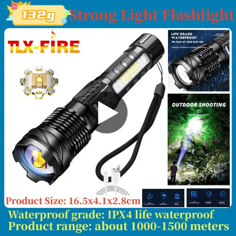 

Strong light LED High Power Flashlights fast typ-c charging outdoor lighting laser flashlight with cob warning side work light