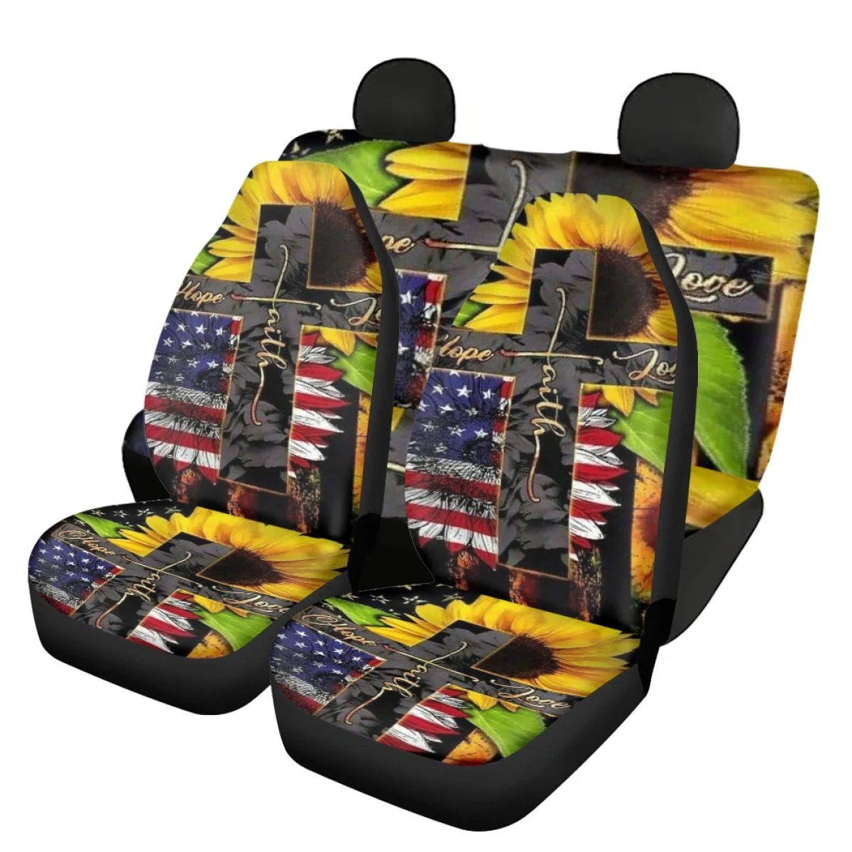 

Vehicle Seat Covers Front&back Seat Sunflower Waterproof Car Seat Protector Cross Prints Cushion Cover Interior Accessories 4pcs