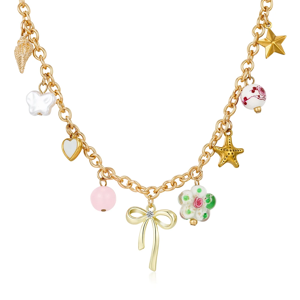 Креативное ожерелье с подвесками в виде цветка морской звезды и банта для женщин