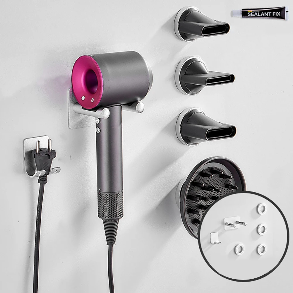 1SET Aluminum Alloy Silver/Black Hairdryer Holder Punch-Free Wall Mounted Easy Install Storage Rack For Home Hotel Accessories