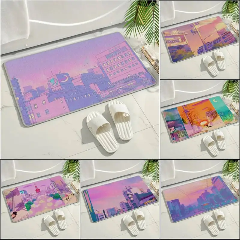 

Pink Moon Landscape Aesthetics Kitchen Mat Bedroom Living Room Carpet Entrance Doormat Home Hallway Floor Mat Bathroom Anti-Slip