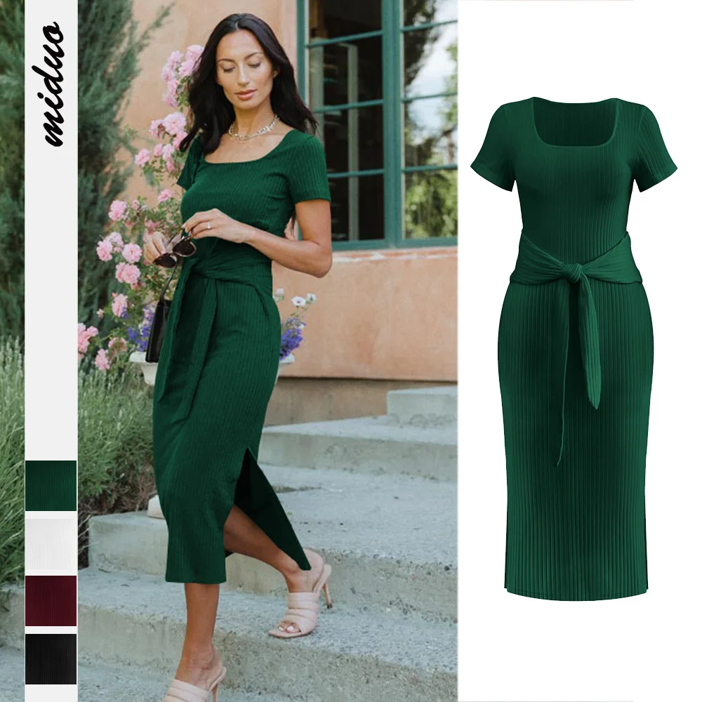 

Dresses for Women 2022 New Ladies Sexy Bodycon Mid-Calf Side Slit Clothes Summer French Casual Solid White Dress Plus Size