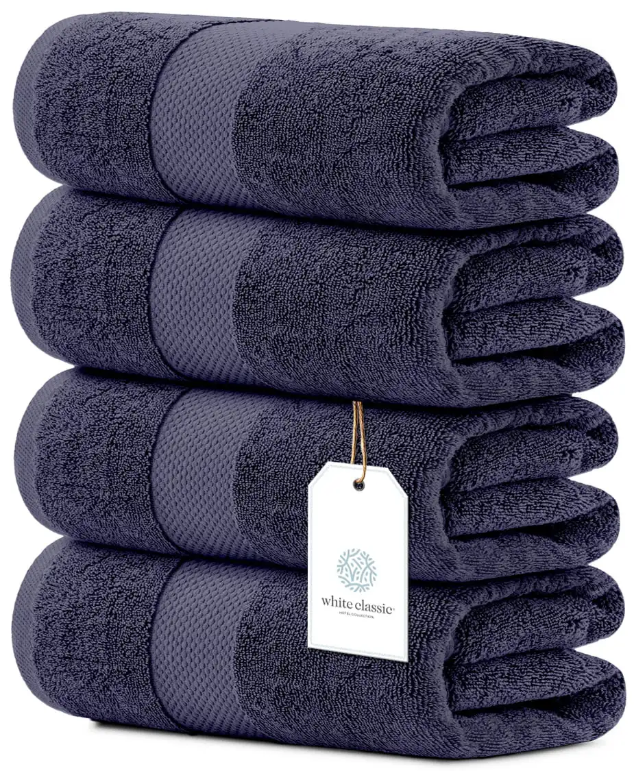 

Luxury Bath Towels - Cotton Hotel spa Towel 27x54 4-Pack Navy Blue