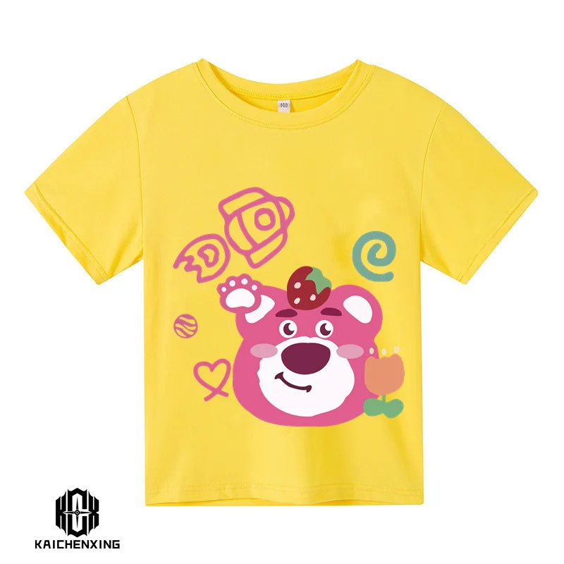 

2023 Summer explosive cartoon Lotso elements cute children's T-shirt cotton boy girl Strawberry Bear short sleeve