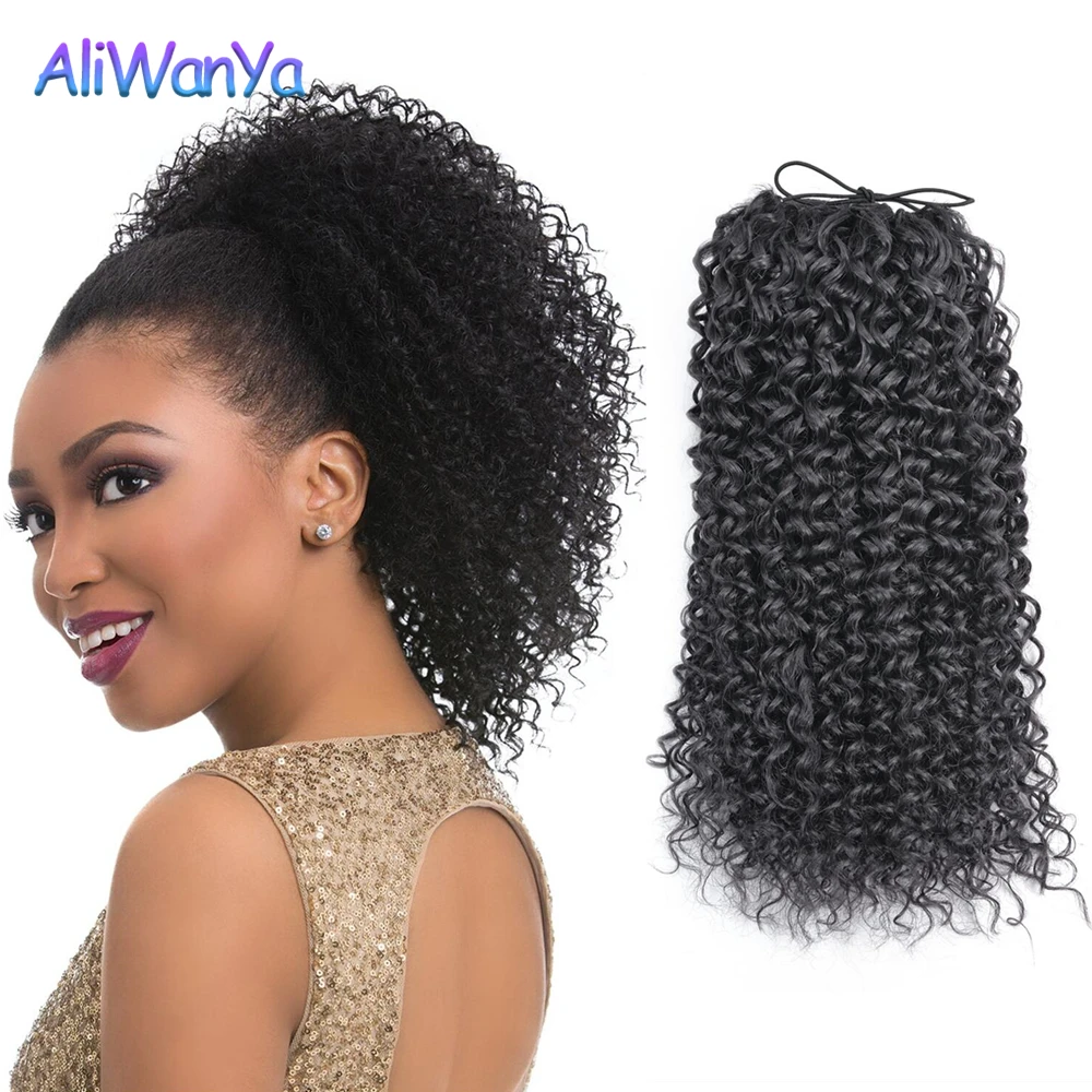 

Synthetic 8-16Inch Ombre Water Wave Drawstring Puff Curly Ponytail Crochet Braiding Hair Extensions Afro Curl Clip-in For Women