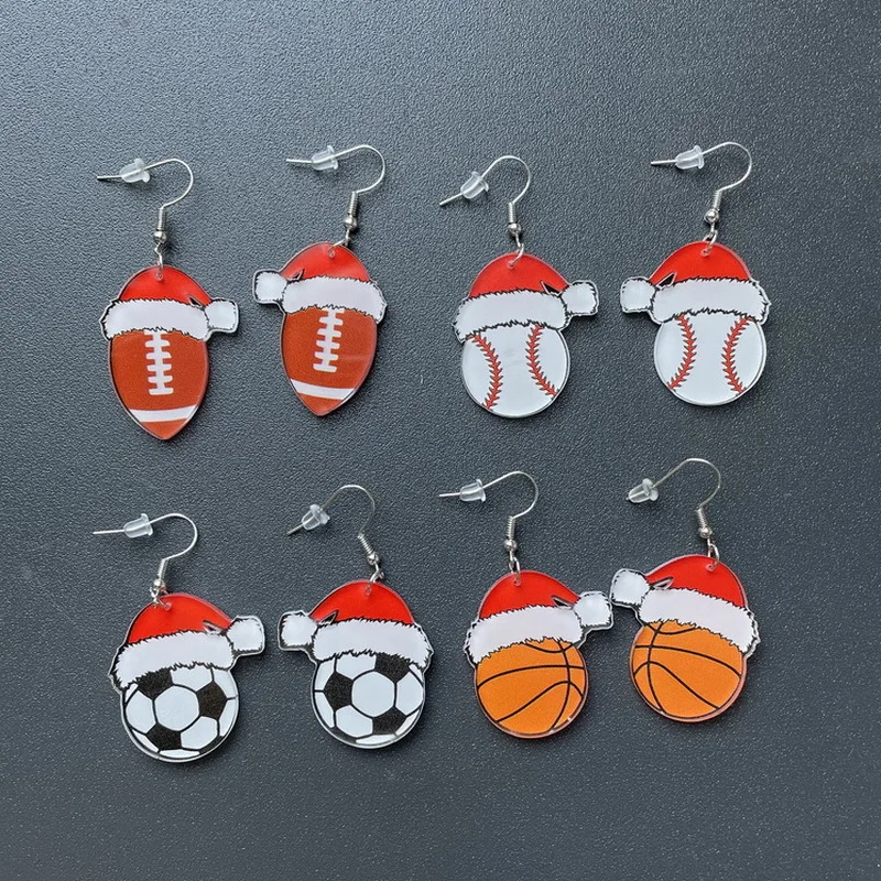 

Christmas Season New Christmas Hat Earrings for Women World Cup Football Football Basketball Volleyball Earrings Popular Jewelry