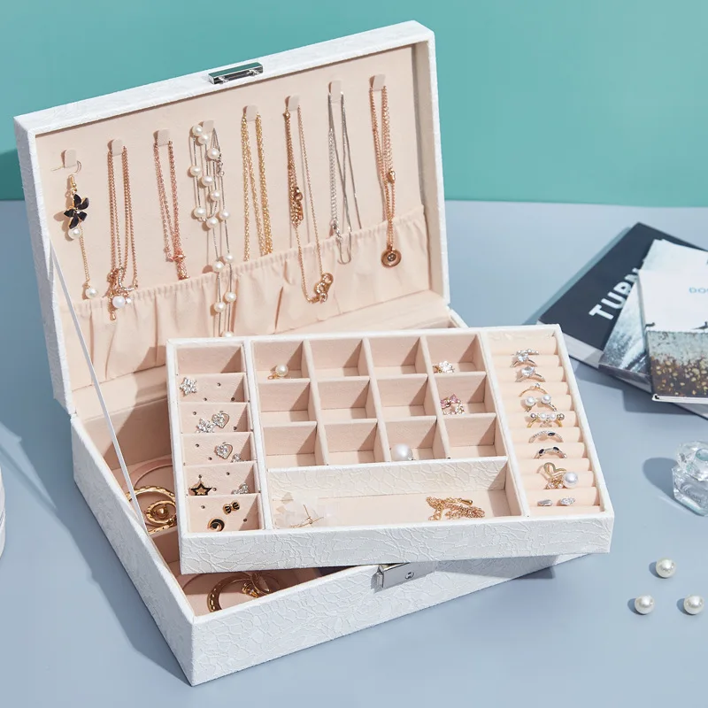 

New double-layer large capacity jewelry storage box hand jewelry box earrings earrings earrings earrings ring jewelry box