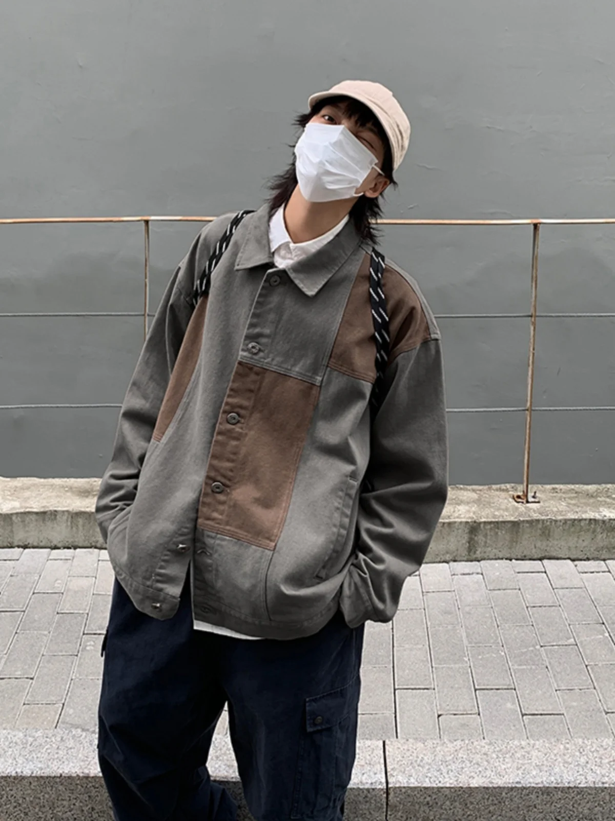 Spring and Autumn New Jacket Men's Korean Sle Loose Plus size Cargo Fashion Brand Japan fashion Patchwork Contrast Color Ou...