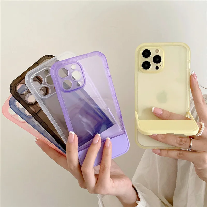 

Ottwn Transparent Candy Soft Silicone Case for iPhone 11 13 12 Pro Max XR XS X 7 8 Plus Shockproof Kickstand Stand Holder Cover