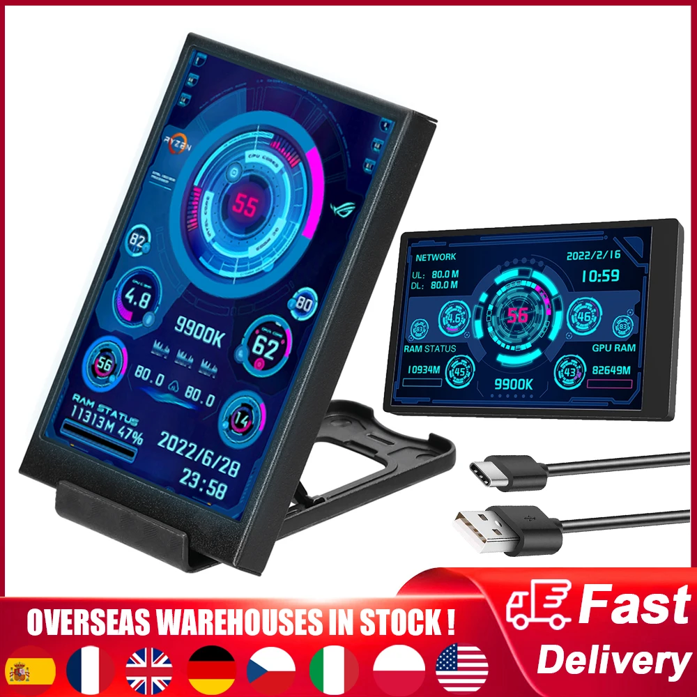 

3.5 Inch IPS TYPE-C Secondary Screen Computer Monitor CPU GPU RAM HDD Time Date 360° Rotation DIY USB Mini Monitor Freely AIDA64
