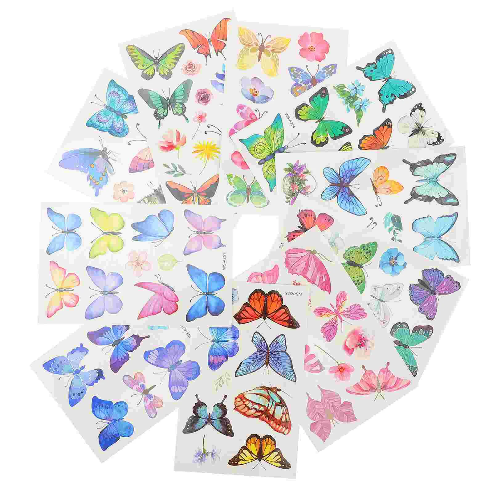 

20 Sheets Butterfly Stickers Glitter Fake Butterflies Tattoos Transfer Temporary Flash Decals Kids Woman