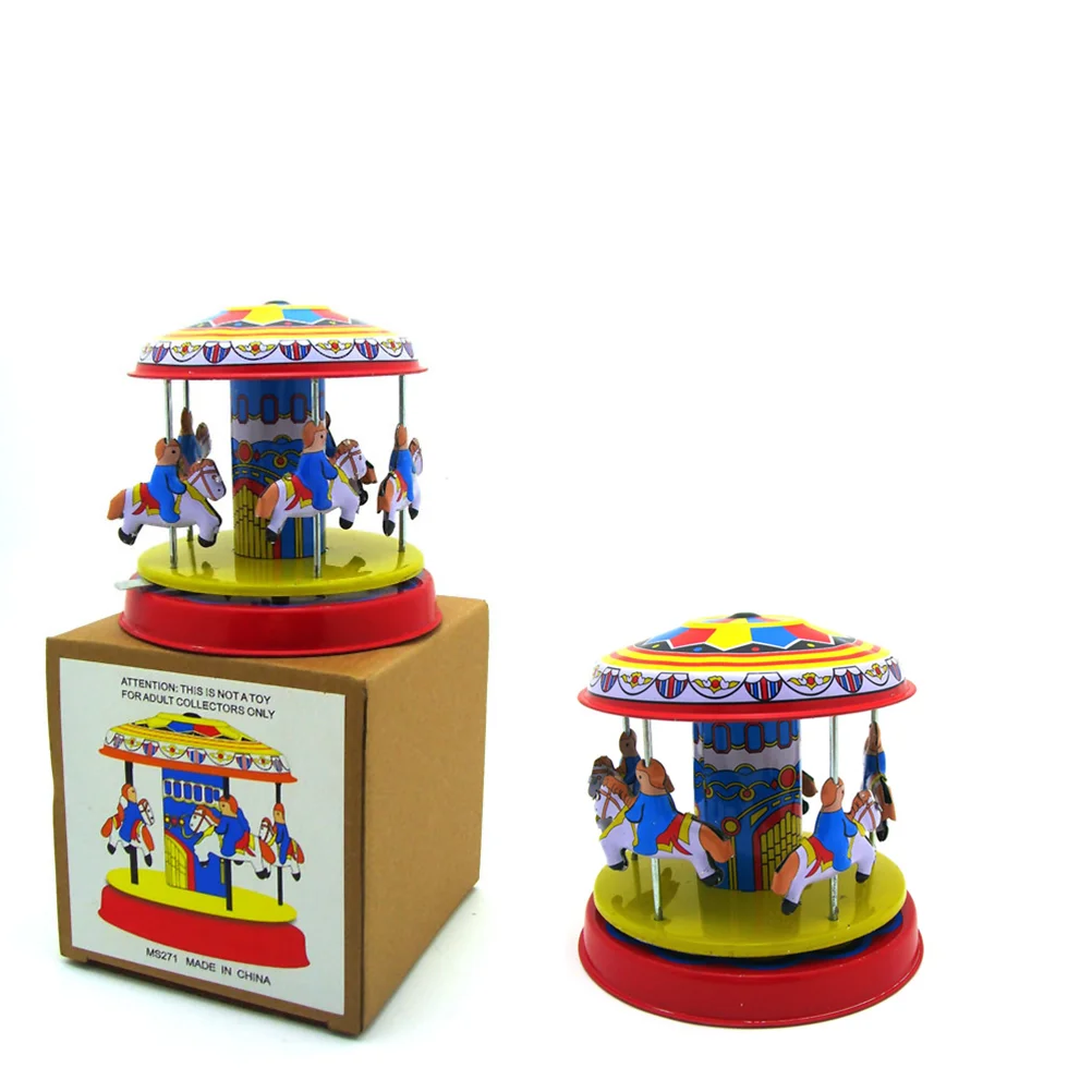 

Wind Up Toy Toys Carousel Clockwork Round Go Merry Kids Vintage Horse Tin Rotating Birthday Party Gift Retro Funny Table Walking