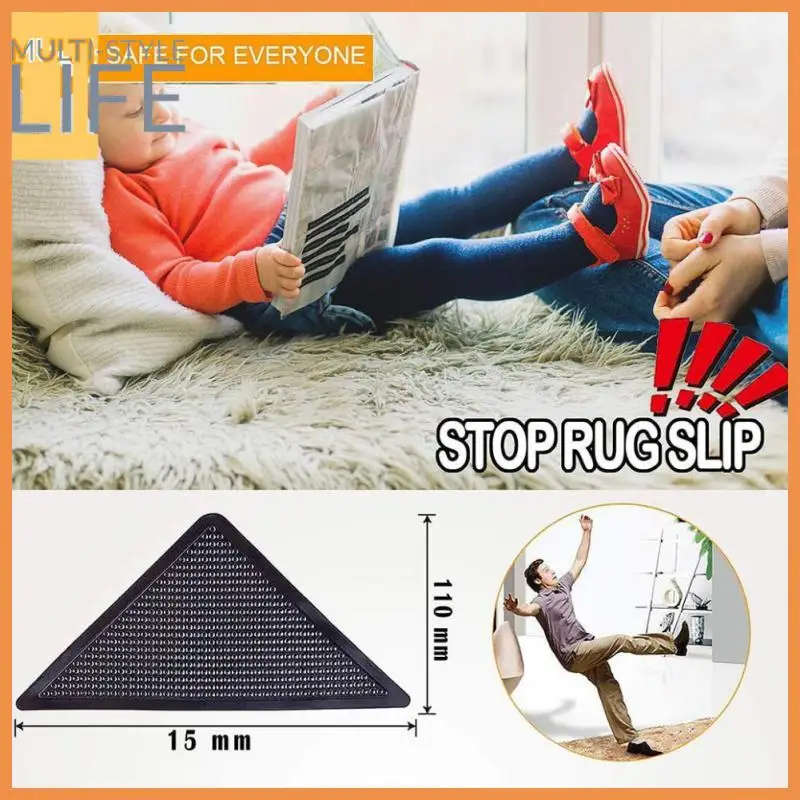 

4Pcs/lot Non Slip Patch Mat Triangle Reusable Anti-skid Rubber Mat Washable Rug Gripper Stopper Tape Sticker Black Corners Pad