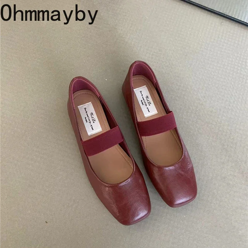 Женские балетки с квадратным носком модные на мелкой резинке весенне-осенние