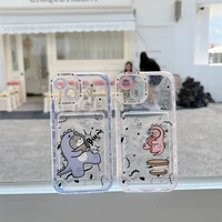 classic cartoon tom and jerry dinosaur phone case for iphone 11 12 13 pro max x xs xr 7 8 plus card holder transparent cover