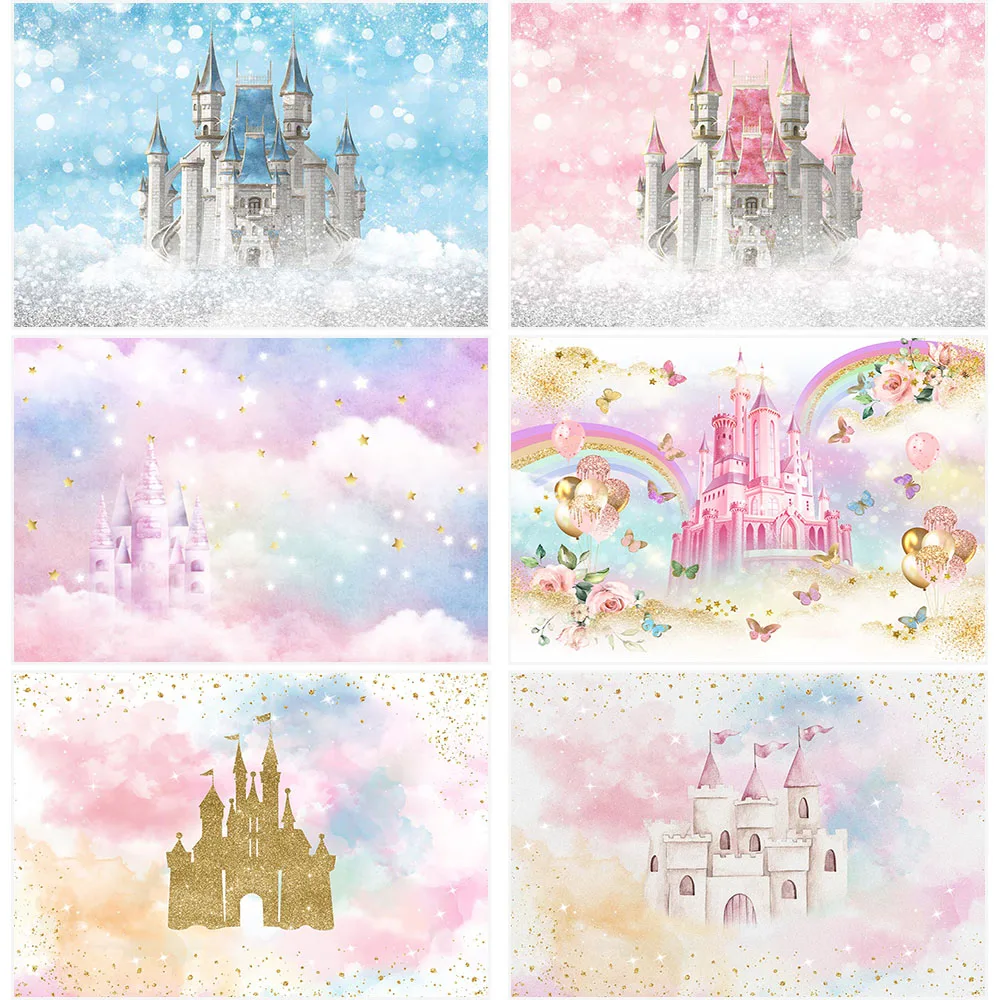 Купи Pink Castle Newborn Baby Photography Backdrops Golden Stars Kids Children 1st Birthday Photographic Background For Photo Studio за 230 рублей в магазине AliExpress