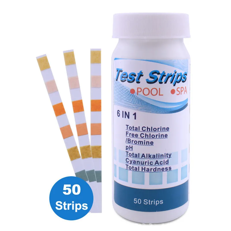 

50 Pcs/Bottle 6 In 1 Multipurpose Chlorine PH Test Strips SPA Swimming Pool Water Tester Paper
