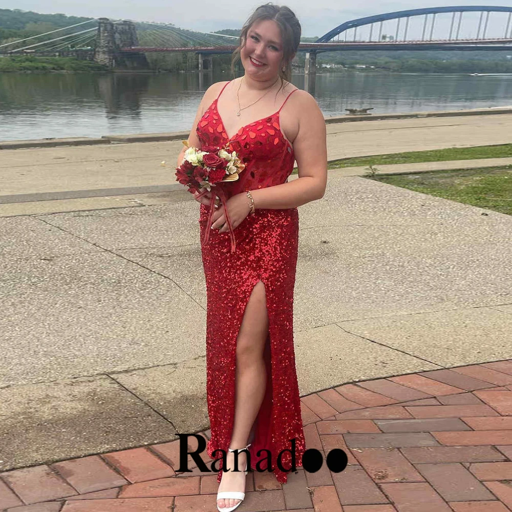 

Ranadoo Celebrity Dresses Glitter Spaghetti Straps Evening Gowns for Women Sequin High Split Sleeveless Trumpet De Fiesta