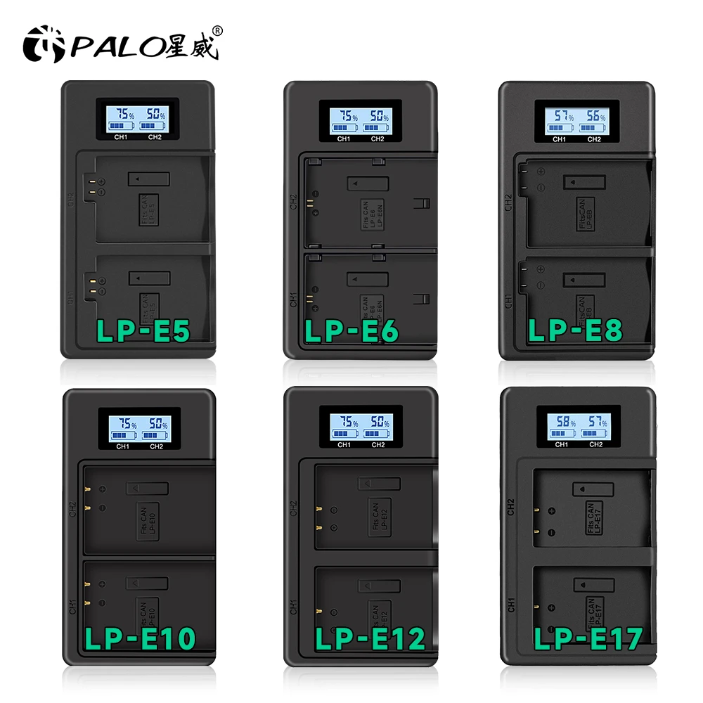 

LP-E5 LP-E6 LP-E8 LP-E10 LP-E12 LP-E17 LCD USB Dual Charger LCD Screen Display Smart Charger for Canon Camera Battery Batteries