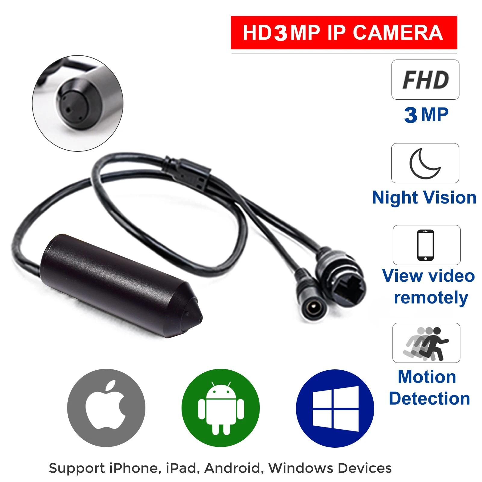 

3MP IP Camera CCTV Pen Type Home Security Mini Camera 3.7MM Len Full HD Motion Detection Surveillance Micro CCTV Video Camcorder
