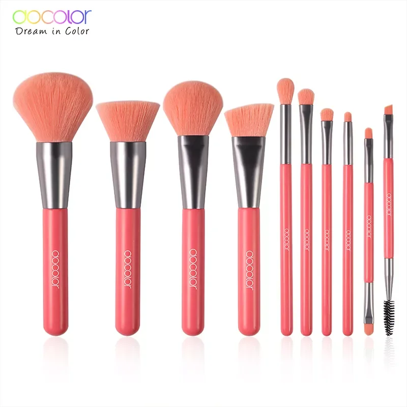 

NEW2023 Neon Peach 10Pcs Makeup Brushes Set Soft Synthetic Hair Powder Foundation Eyeshadow Make Up Brushes Cosmetics Beauty Set