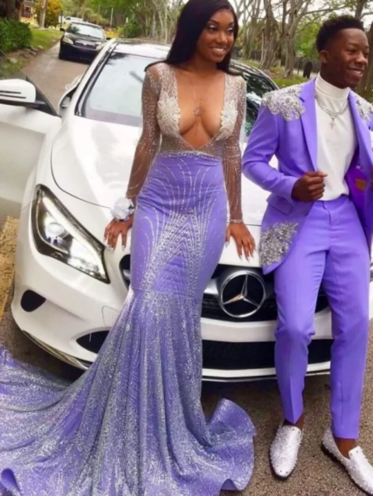 

Sparkly Sequin Mermaid African Prom Dresses 2023 Black Girls Plus Size Formal Evening Gowns Court Train Party Dress