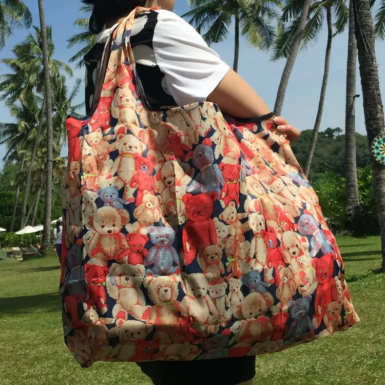 

Fashion Printing Foldable Eco-Friendly Shopping Bag Tote Folding Pouch Handbags Convenient Large-capacity for Travel Grocery Bag