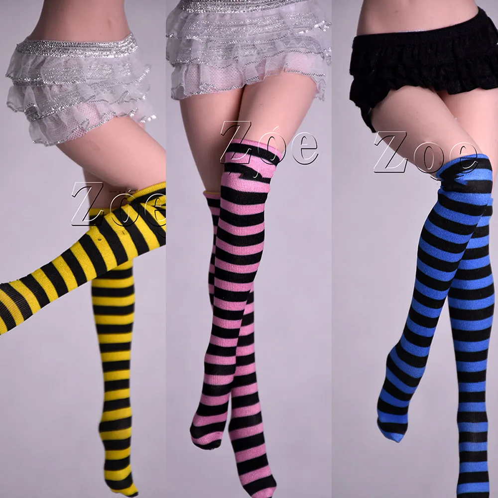 

In Stock Ph JO 1/6 Female Soldier Bright-coloured Fashion Knit Knee Striped Socks Non Dyeing For 12‘’ Action Figure Model Doll