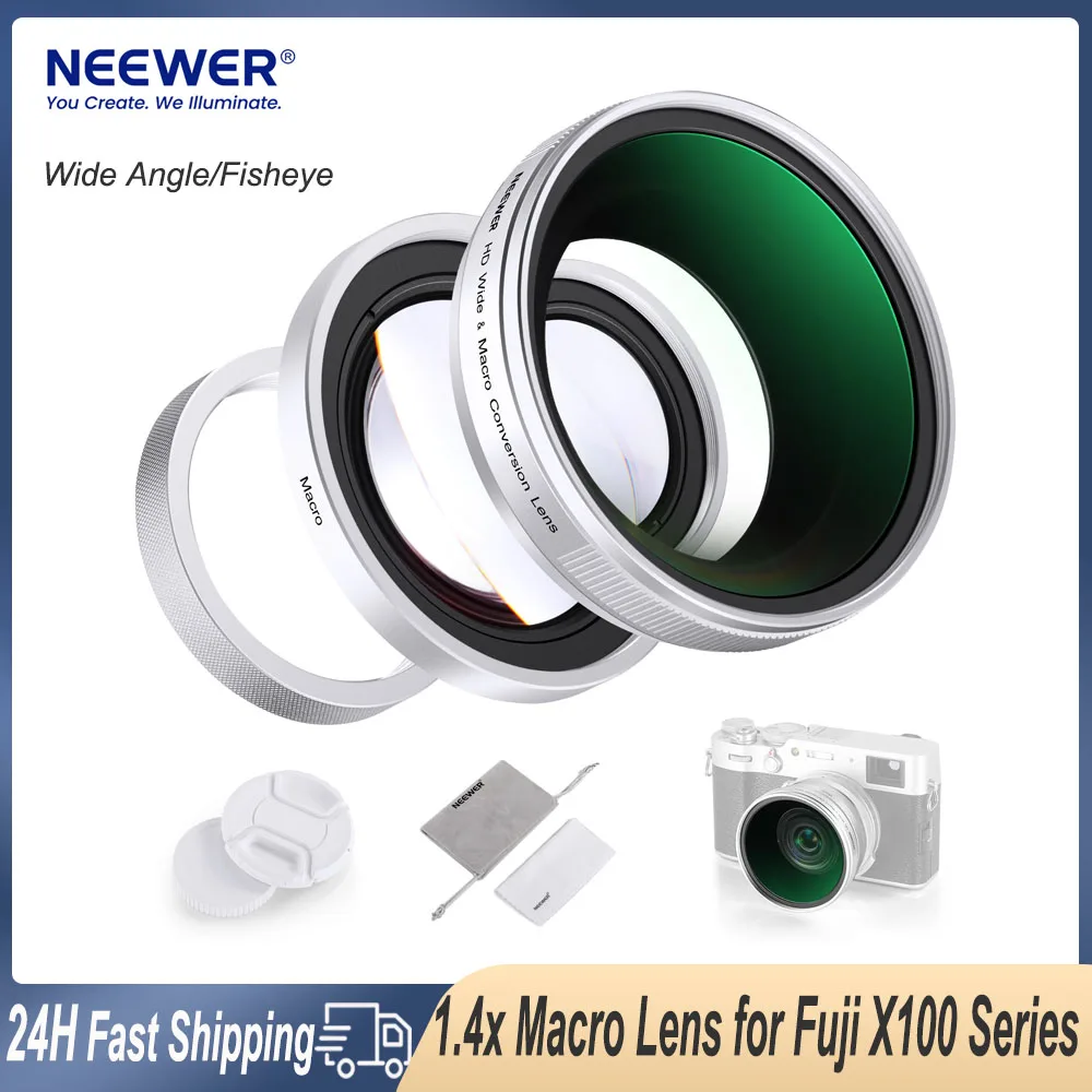 Макрообъектив NEEWER 49 мм 0.75x с широким углом обзора/0.43x рыбий глаз и 1.4x для Fujifilm X100