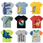 Летние футболки для маленьких мальчиков, Детские хлопковые футболки с мультяшными животными, акулами, динозаврами и принтом, топы, одежда