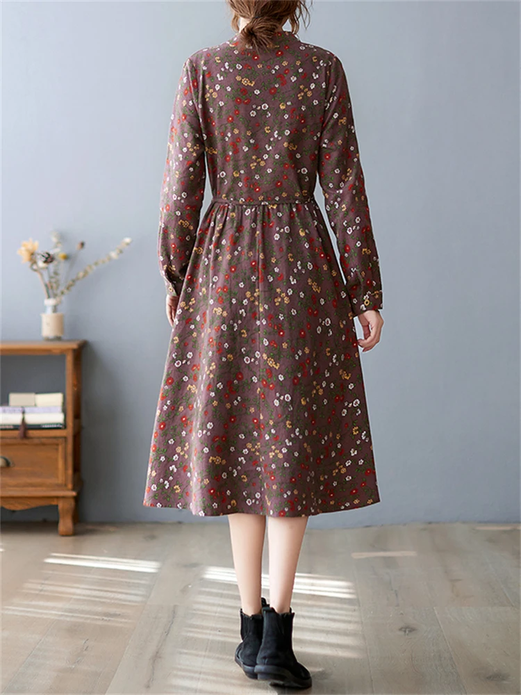 Женское Хлопковое платье с длинным рукавом повседневное элегантное винтажное