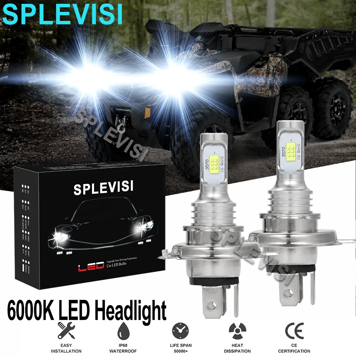 Лампы для передних фар 2X H4 9003 для Can Am Outlander 570 2018-2022 Outlander 450 2017-2021 DS450 2008-2015 ATV UTV