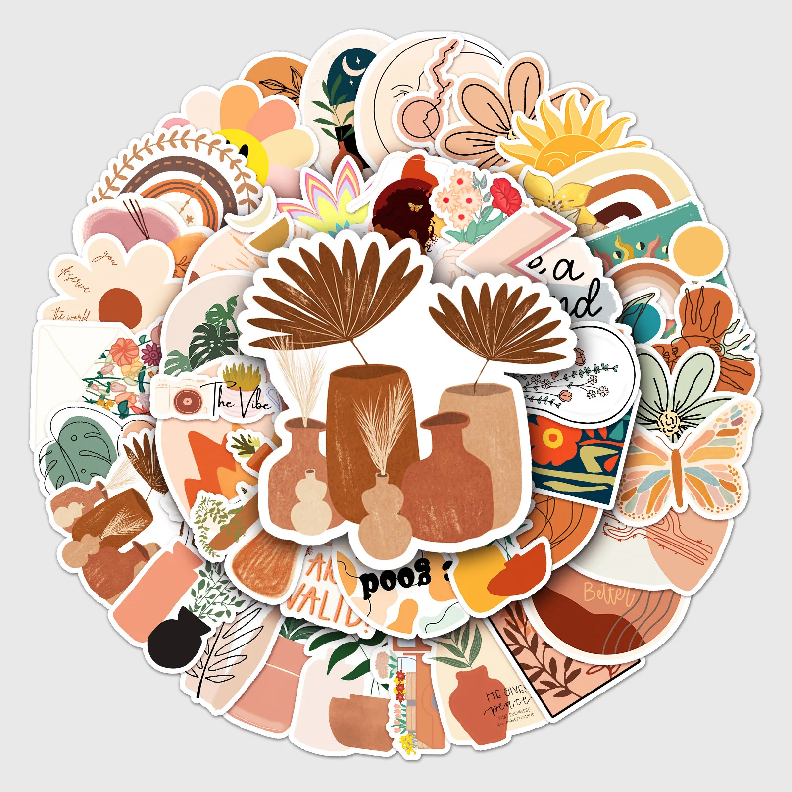 

50Pcs Vintage Art Bohemia Stickers Aesthetic Cartoon Decals Retro Boho Morandi Color Kids Sticker DIY Phones Laptop Scrapbook B2