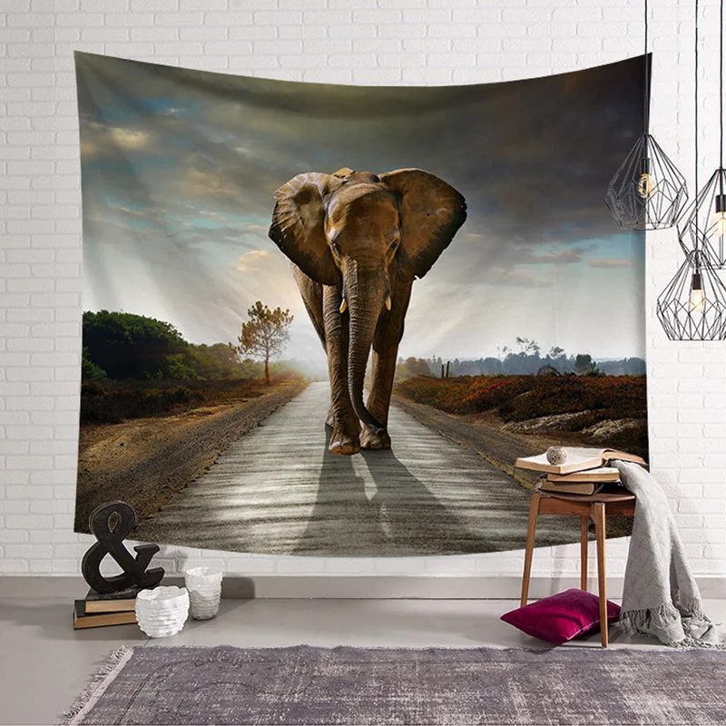 

FBH Animal Elephant Tapestry Wall Hanging Art Large Lion Fabric Hippie Background Decorative Aesthetics Blanket Cloth Gift