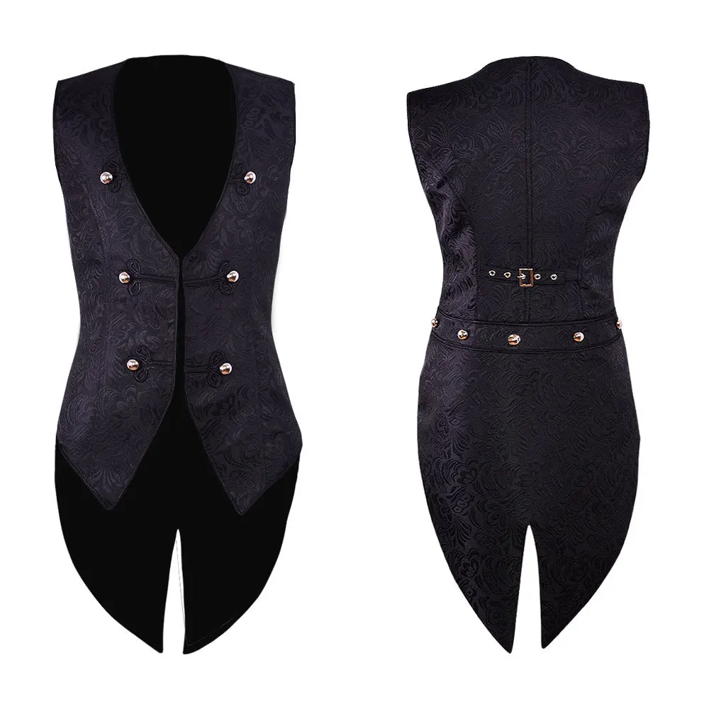 

Mens Gothic Steampunk Jacquard Brocade Vest Waistcoat Sleeveless Tailcoat Men's Fashion Slim V-neck Sleeveless Vest