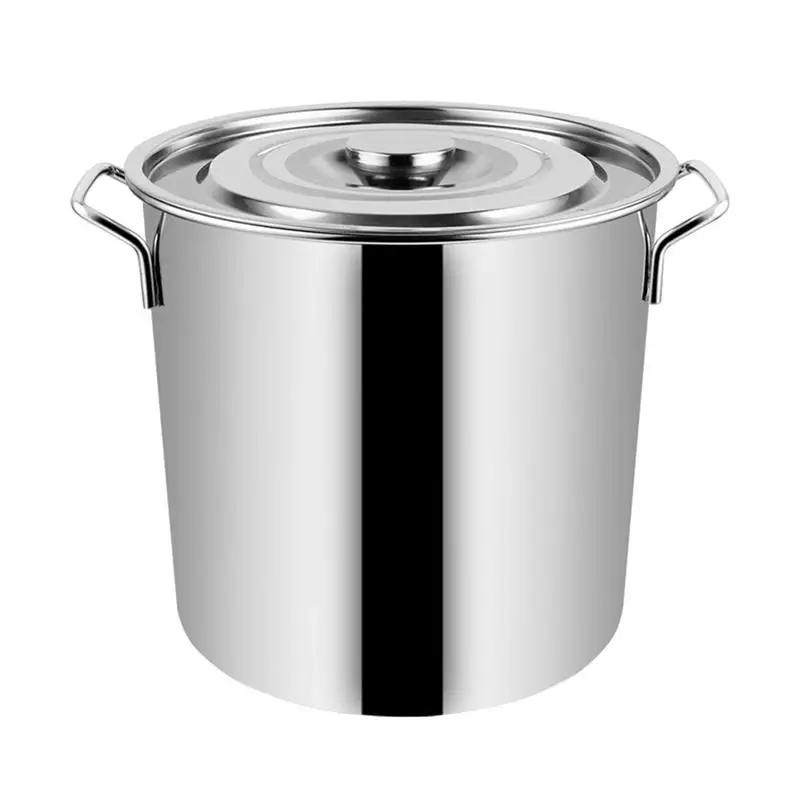 Толстая кастрюля из нержавеющей стали, большая емкость, суповая кастрюля, многофункциональное ведро для риса с крышкой (ручка в полоску) (22 с...
