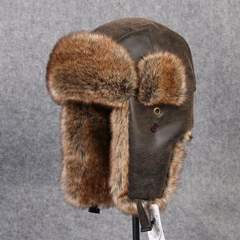 

Retro Style Men's Bomber Hats Warm Keep Plush Women Winter Hats Ears Protective Outdoor Leather Hats