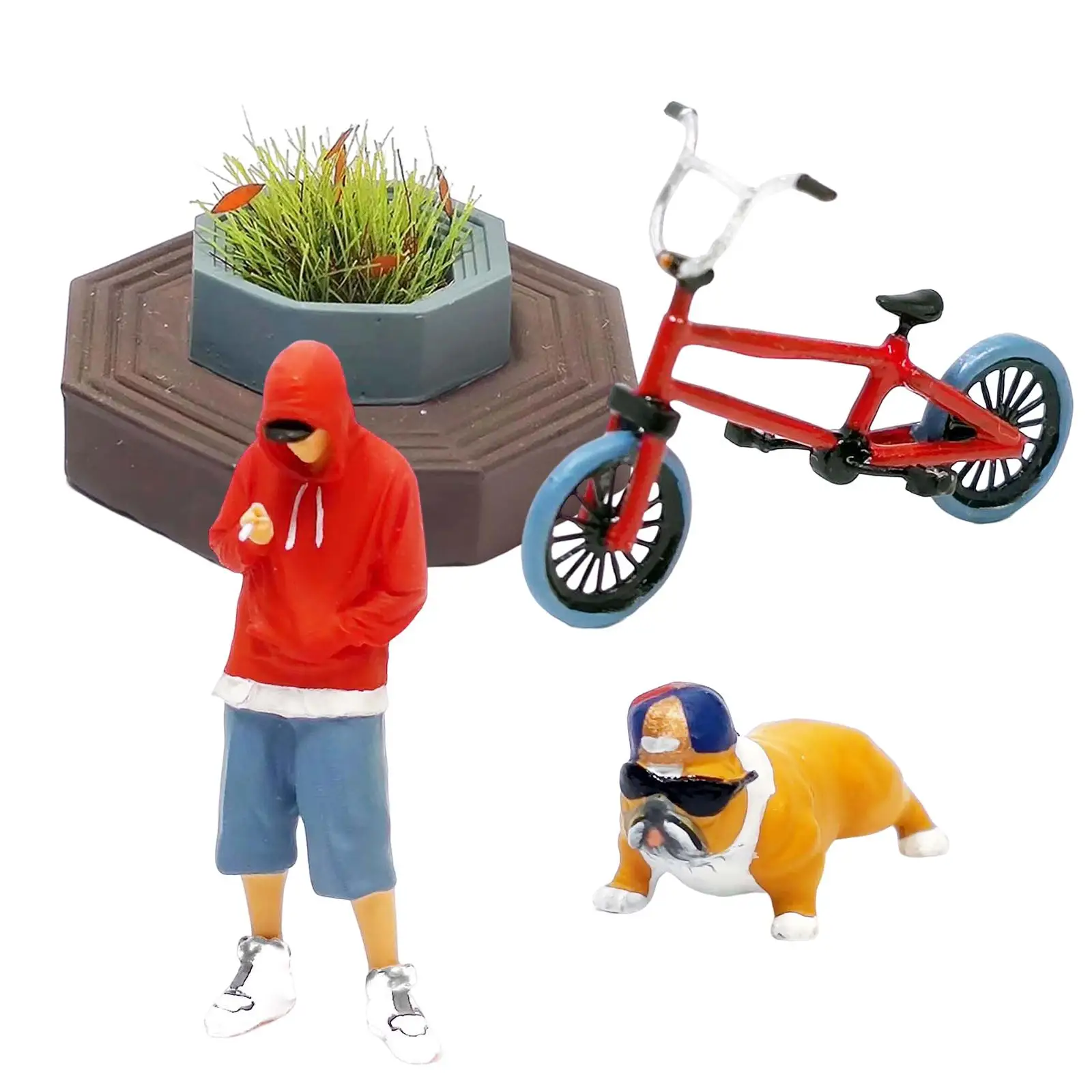 

4 шт., миниатюрные фигурки мальчиков с велосипедом и собакой