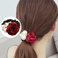 sweet rose flower elastic hair bands for women big rhinestone imitation pearls headband hair rope fashion girls hair accessories