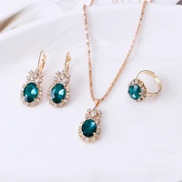 2022 korea shiny water drop rhinestone charms necklace earrings ring set for women new fashion wedding party bridal jewelry gift