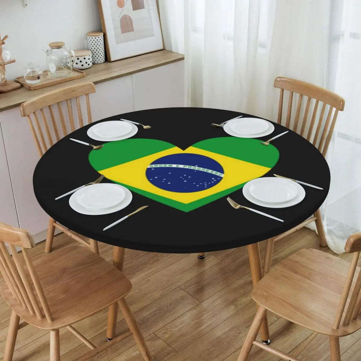 

Скатерть для круглого стола 45-50 дюймов, эластичная круглая ткань, бразильское сердце, скатерть для стола