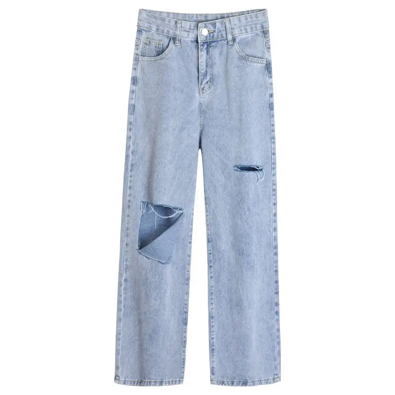 Рваные джинсы модные женские свободные брюки с широкими штанинами Новинка лета