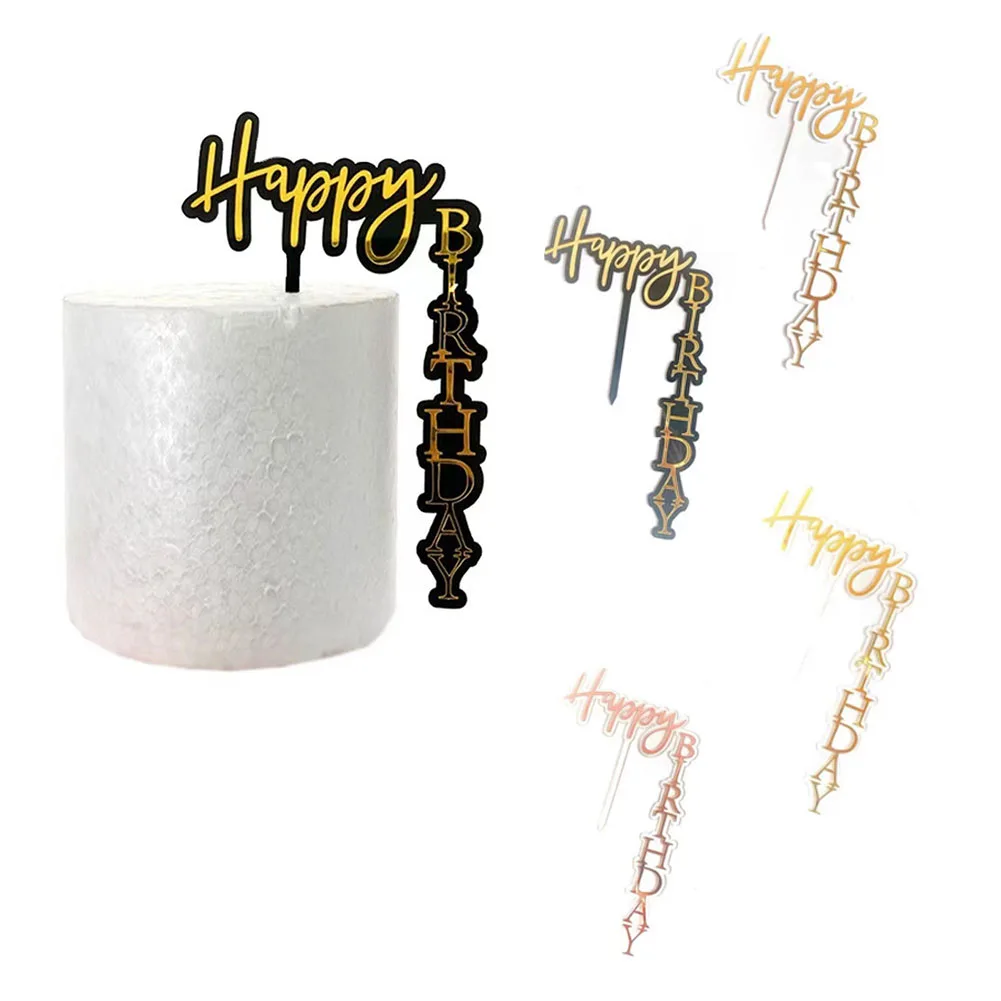 

1Pcs New Black Gold Acrylic Cake Toppers Happy Birthday Cake Toppers Kids Birthday Party Decor Baby Shower Supplies Tools