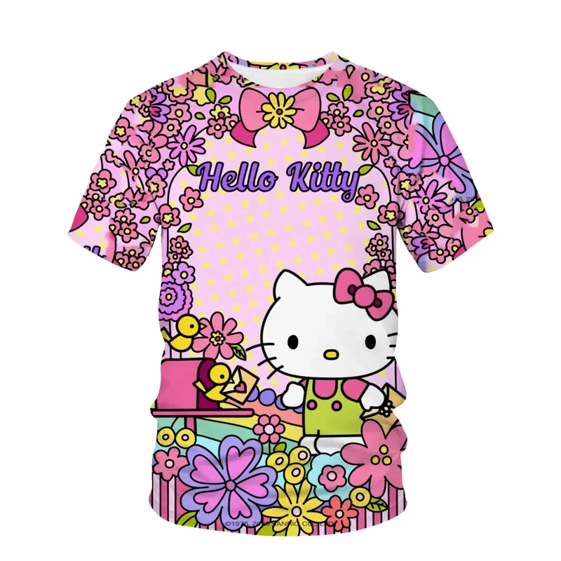 

Summer New Sanrio Kawaii Y2k Girls' Short T-shirt Retro Aesthetic Cute Top Hello Kitty Clothing Cutting Top Slim Fit Small Fresh