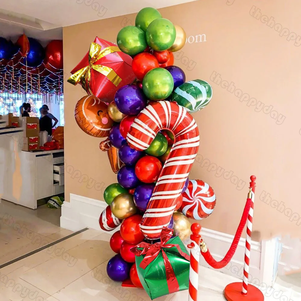 

Red Green Christmas Balloon Arch Garland Kit Gingerbread Man Candy Cane Gift Box Foil Balloons Christmas New Year Decorations