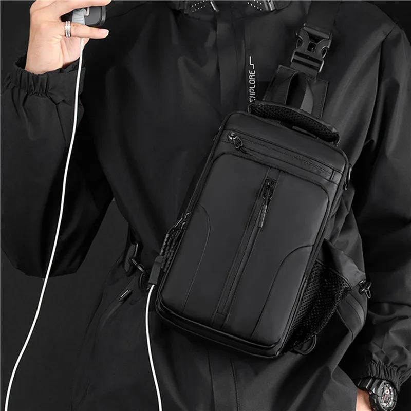 Multifunction Crossbody Bag Men USB Charging Chest Pack Short Trip Messengers Chest Bag Waterproof Large Capacity Shoulder Bag